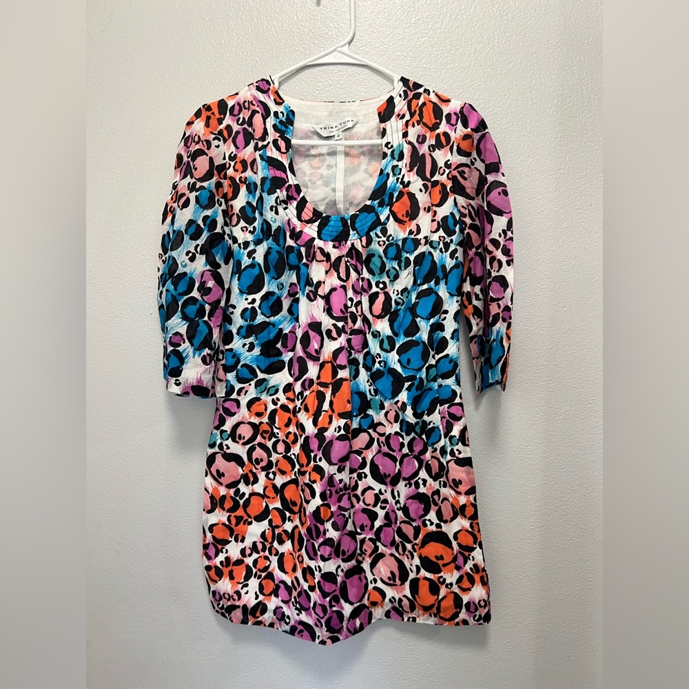 Trina Turk Los Angeles 100% cotton Multicolor Leopard Print Mini Dress | Size 0